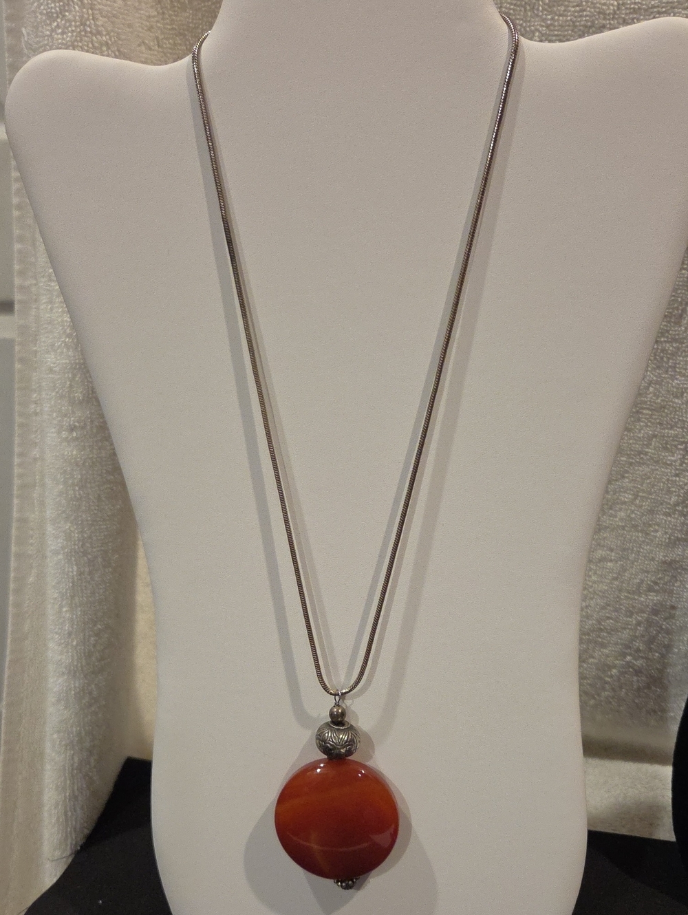 STERLING SILVER SERPENT CHAIN WITH ORANGE CARNELIAN PENDANT